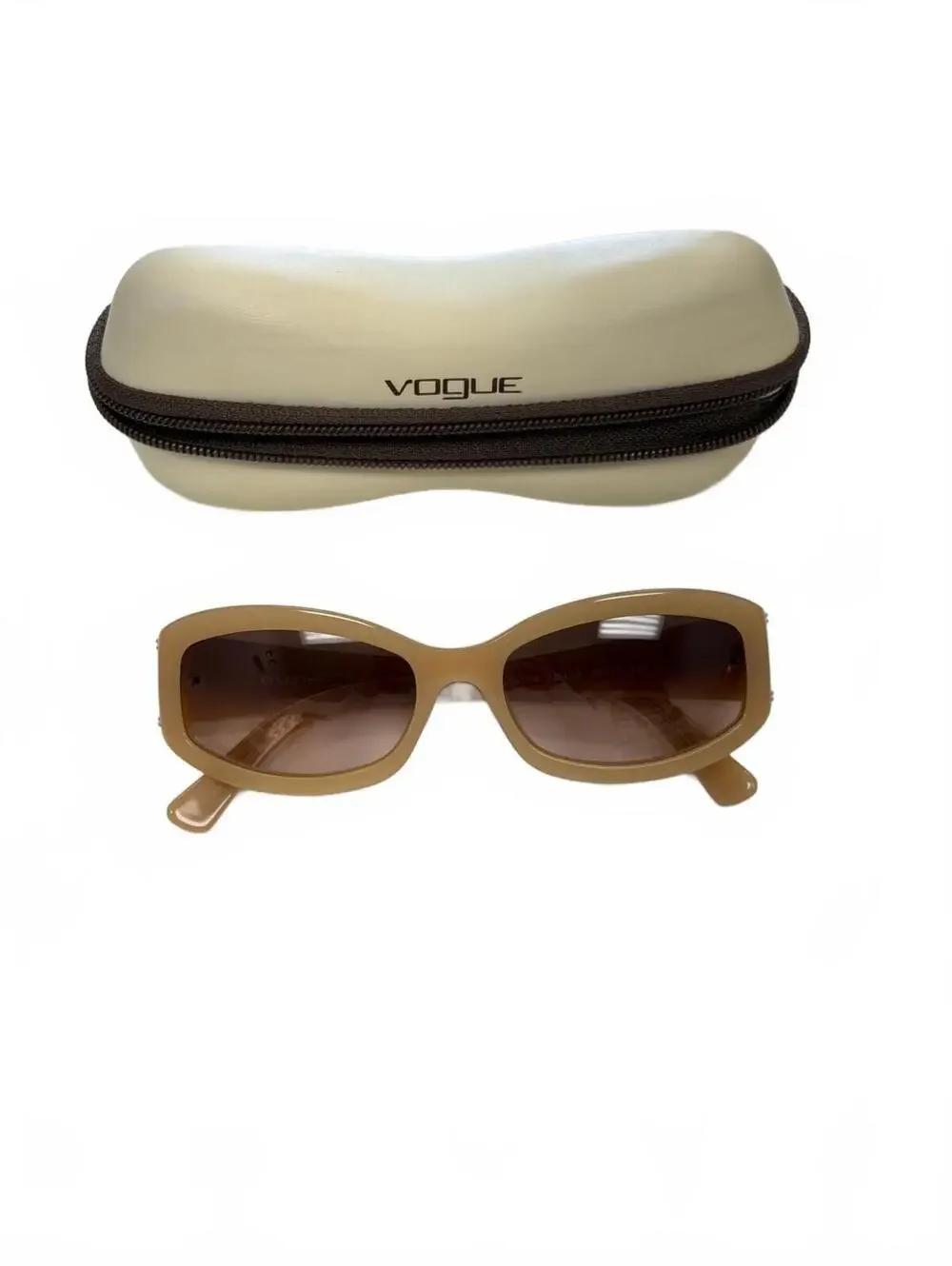 Vintage Vogue Caramel Brown Embellished Sunglasses + Case